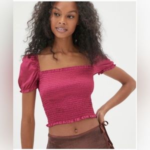 Urban Outfitters Sabrina Satin Smocked Top